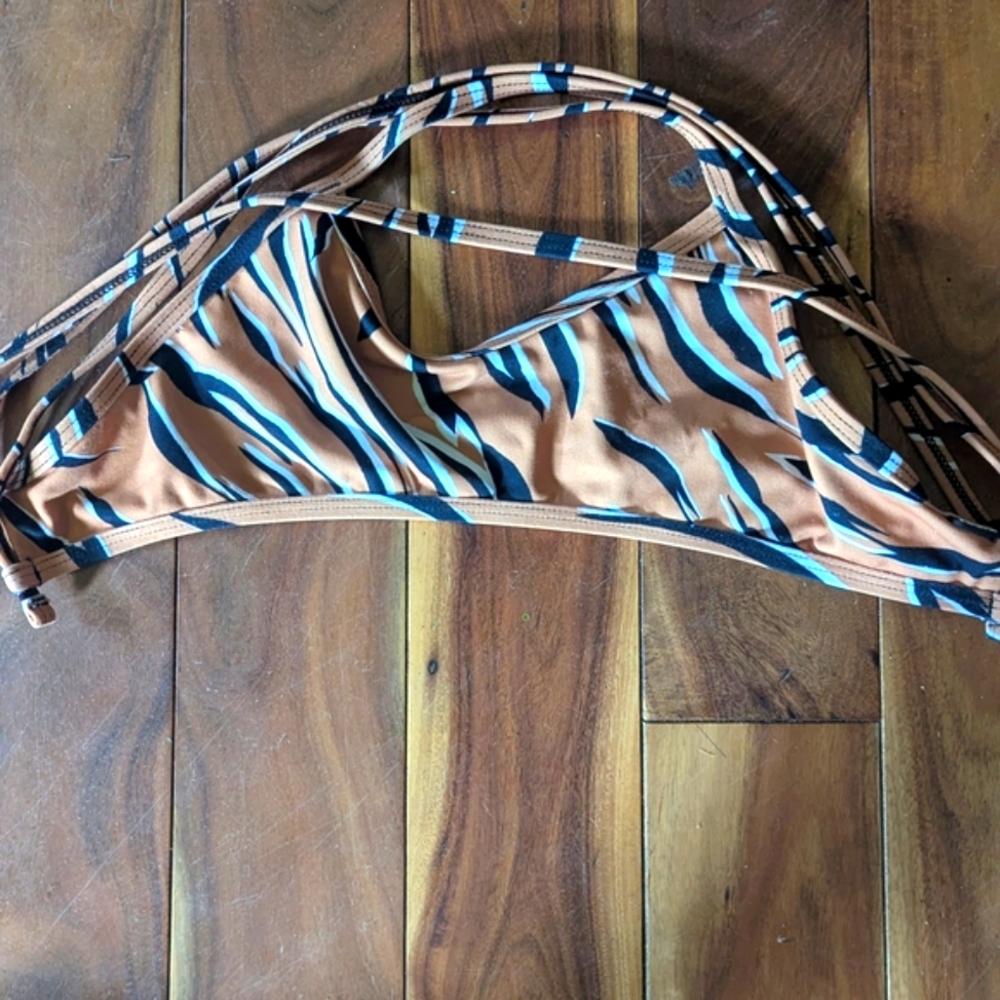 Striped Orange and Black Bikini Top Tiger Animal Print